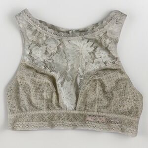 Victorias Secret Lace Bralette Womens Medium Beige Ivory High Neck Wireless